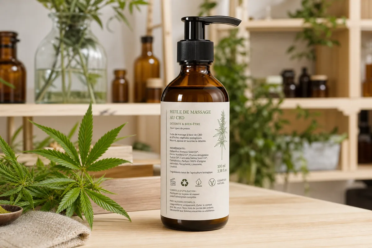 Étiquette cosmétique détaillée avec liste d&rsquo;ingrédients et symboles réglementaires